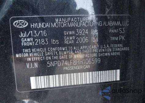 2017 Hyundai Elantra Se z USA, uszkodzony, nr VIN 5NPD74LF8HH106599